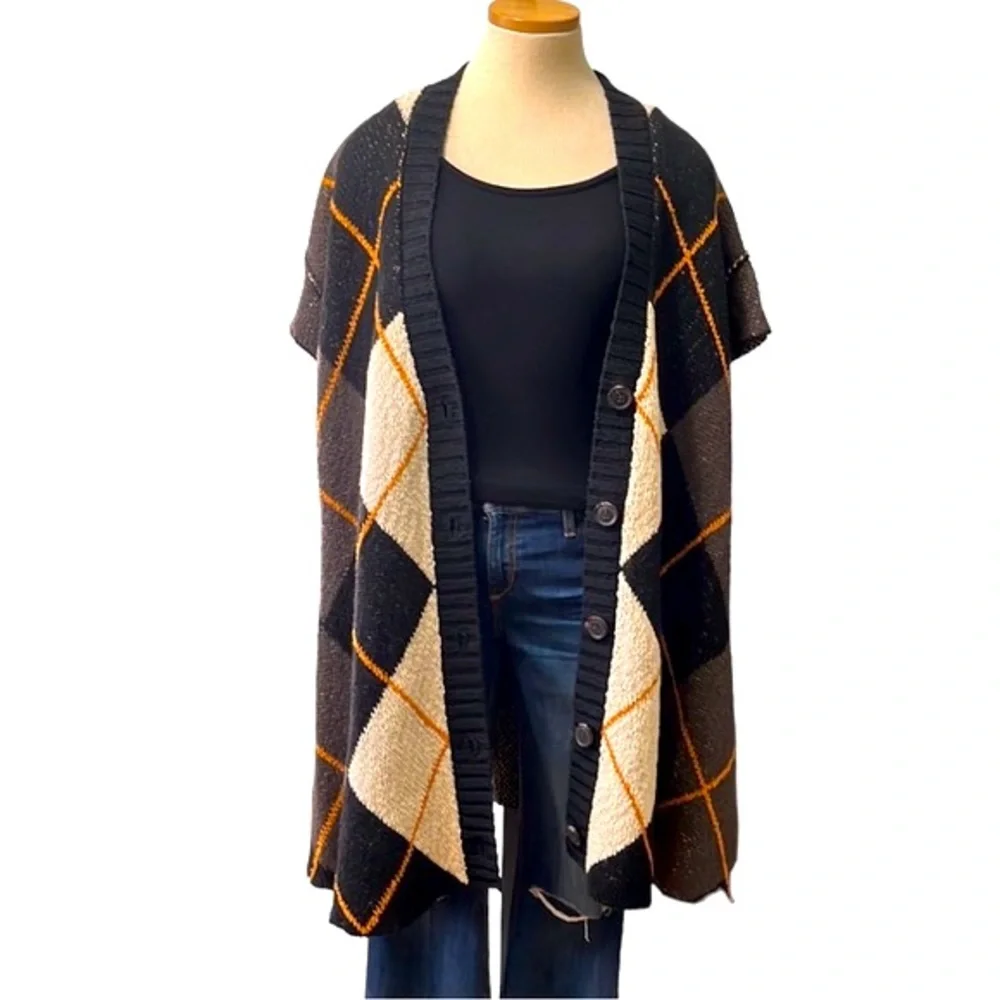 Free People Argyle Swing Chunky Knit Cardigan Dress, Medium - Picture 4 of 16